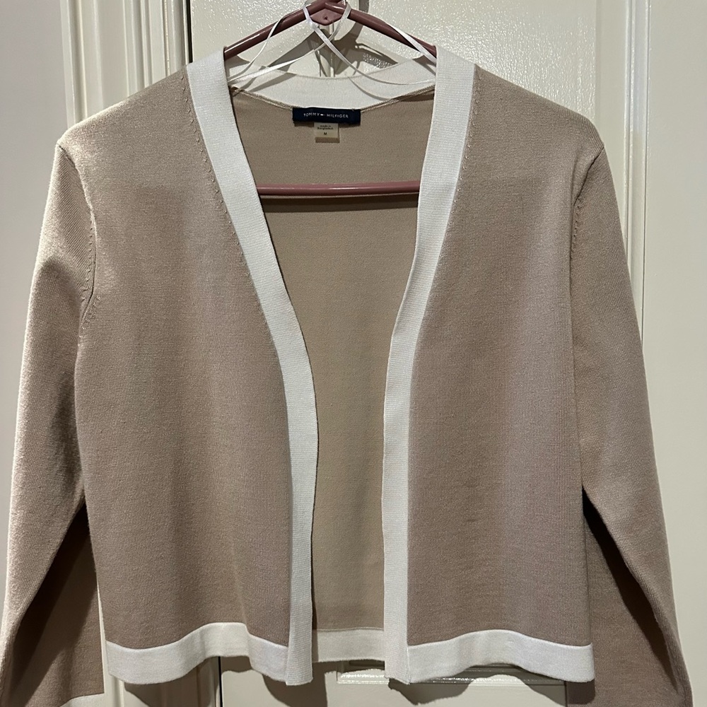 NWOT Tommy Hilfiger Tan Cardigan with White Trim